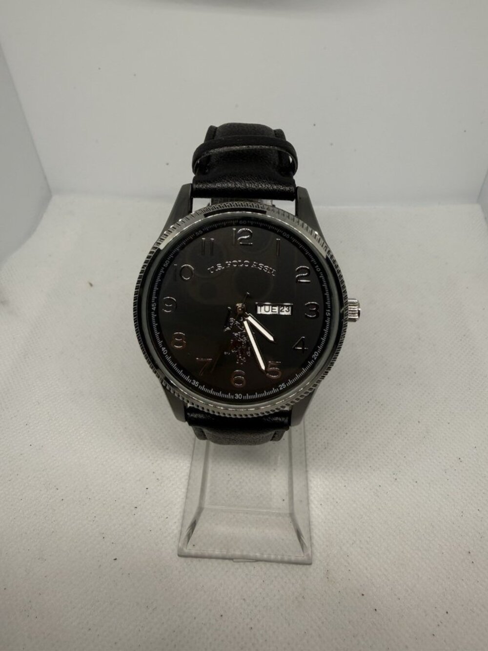 U.S. Polo Assn. Classic USC50702WM Mens Black Dial Day Date Leather Watch - Picture 2 of 12